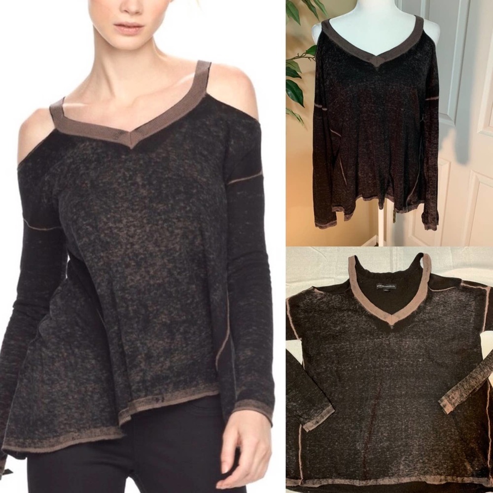 Rock & Republic cold shoulder v neck sweater sz L
